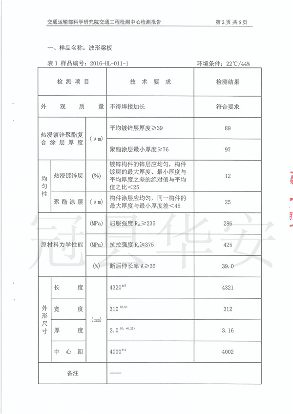 噴塑波形護(hù)欄檢測報(bào)告
