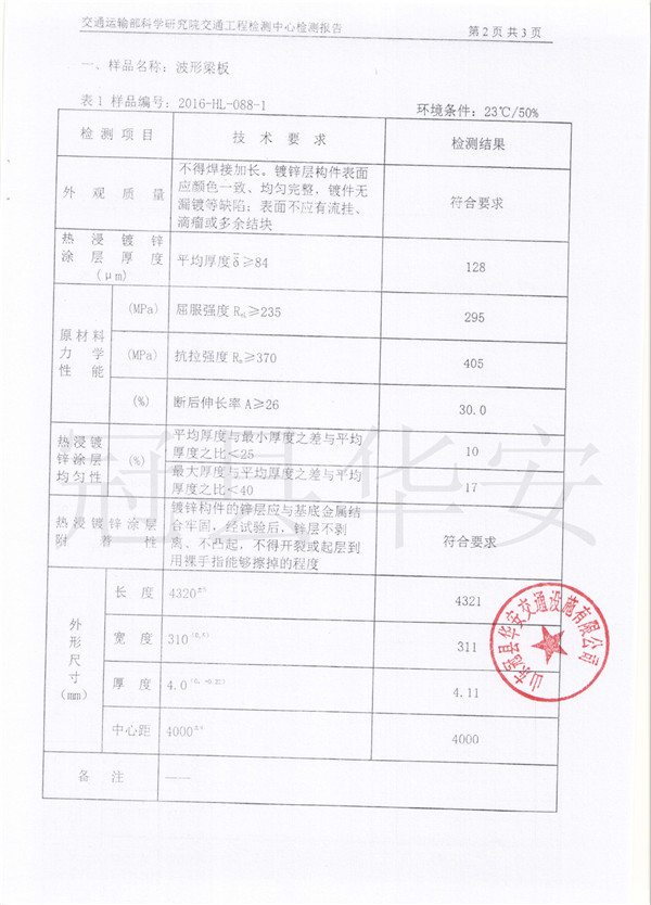 鍍鋅波形護(hù)欄檢測報(bào)告
